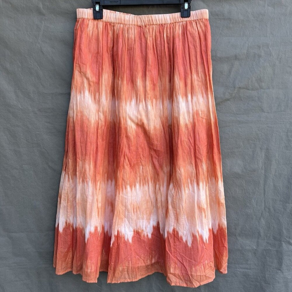 Chico's Size 1 I US S Orange White Skirt 100% Cotton Stretchy Elastic Lined